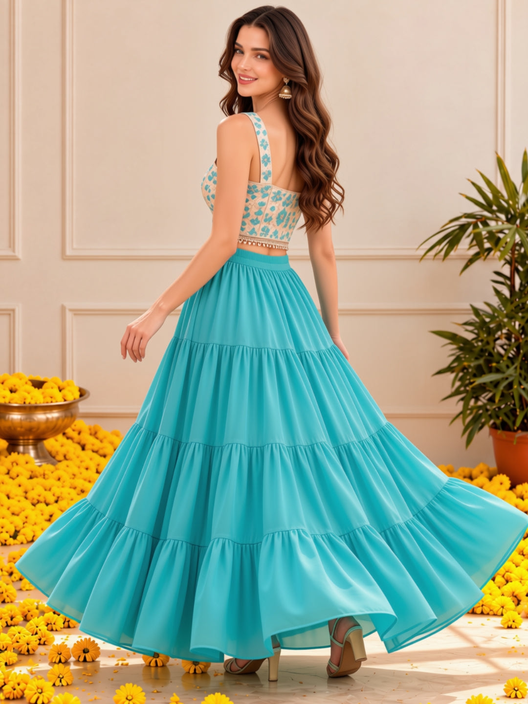 Georgette Tiered Festive Skirt