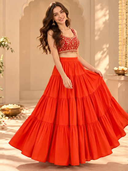 Crepe Tiered Festive Skirt