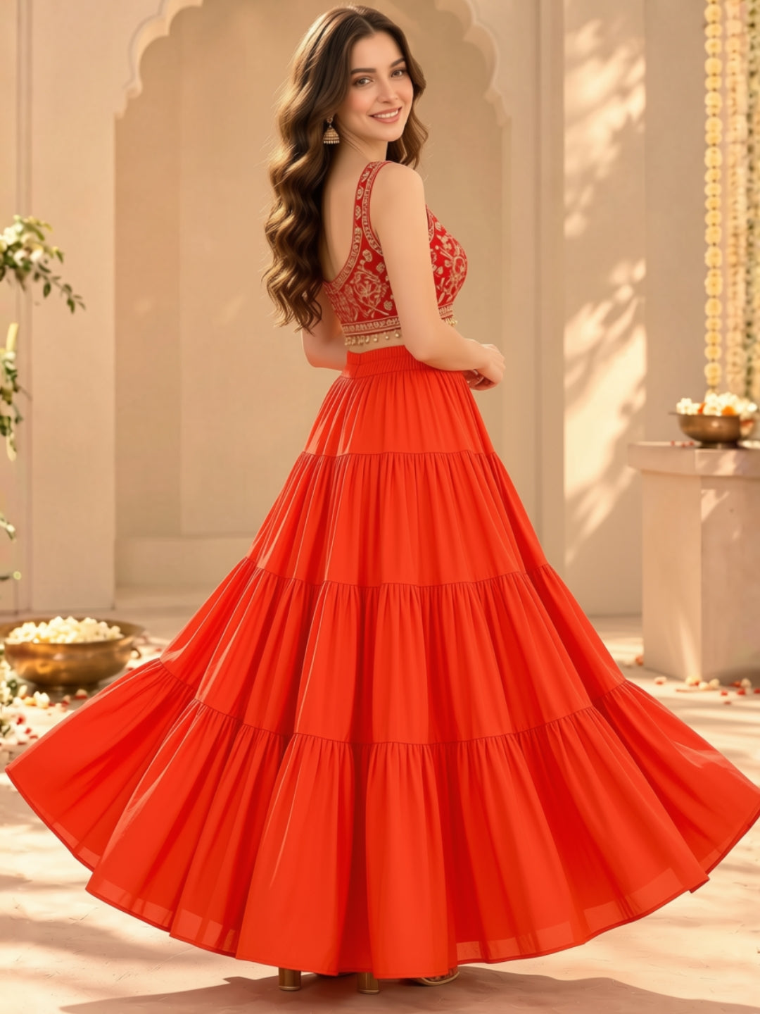 Crepe Tiered Festive Skirt
