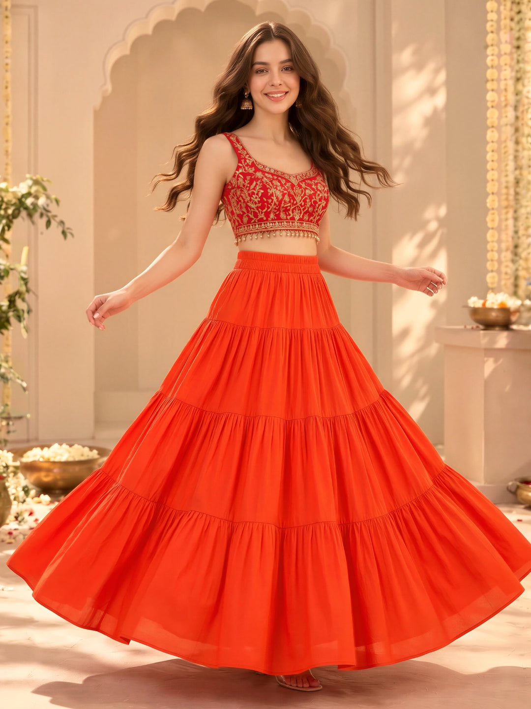 Crepe Tiered Festive Skirt