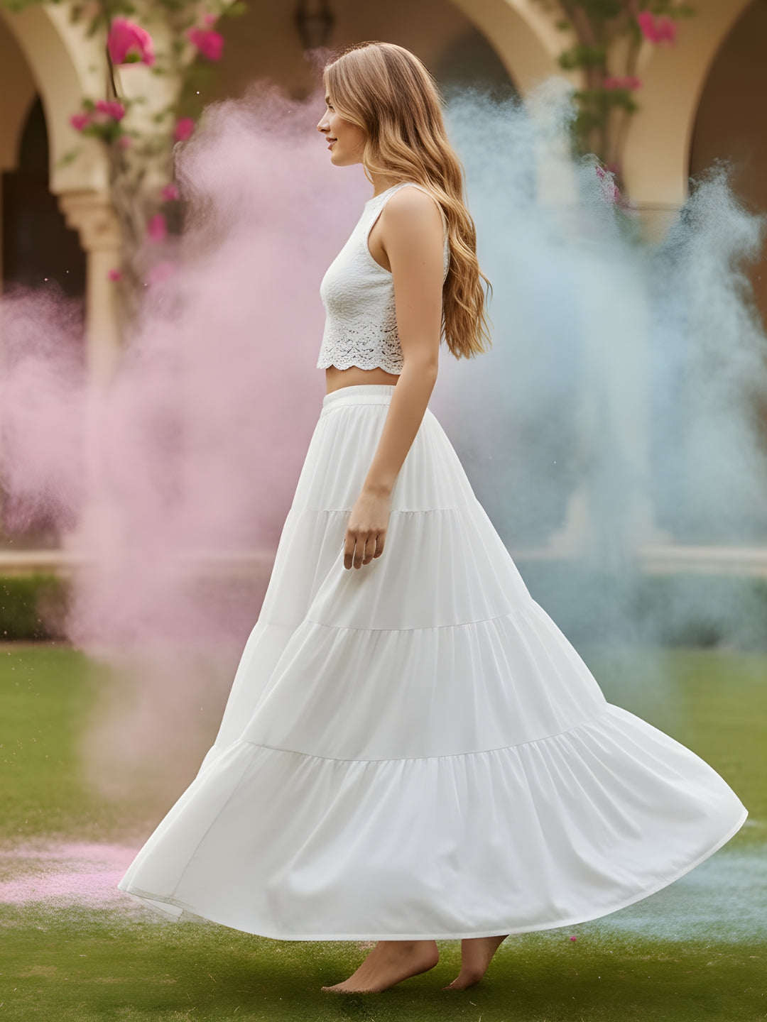 Cotton Holi Tiered Maxi Skirt
