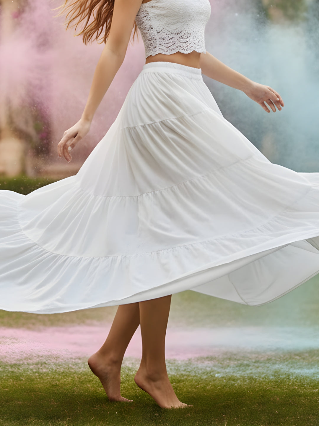 Cotton Holi Tiered Maxi Skirt