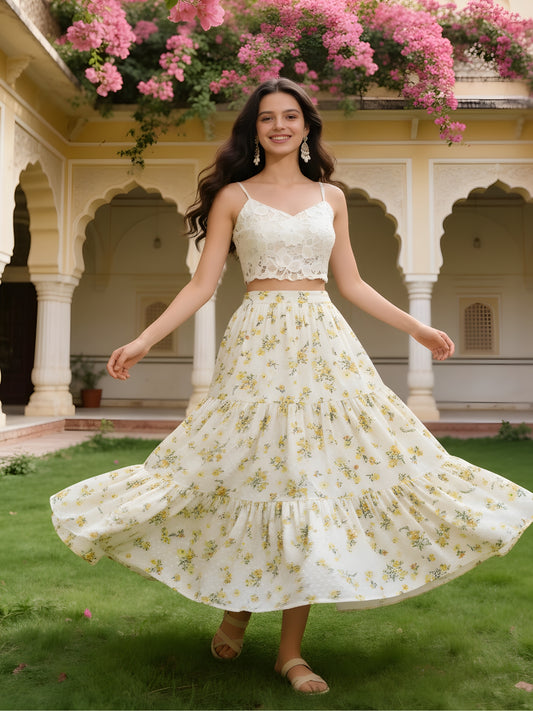 Chiffon Floral Tiered Skirt