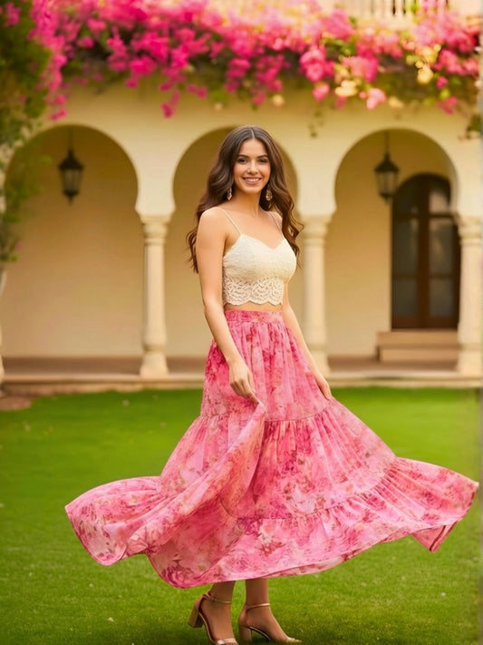 Chiffon Floral Tiered Skirt