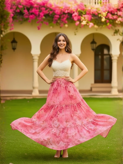 Chiffon Floral Tiered Skirt