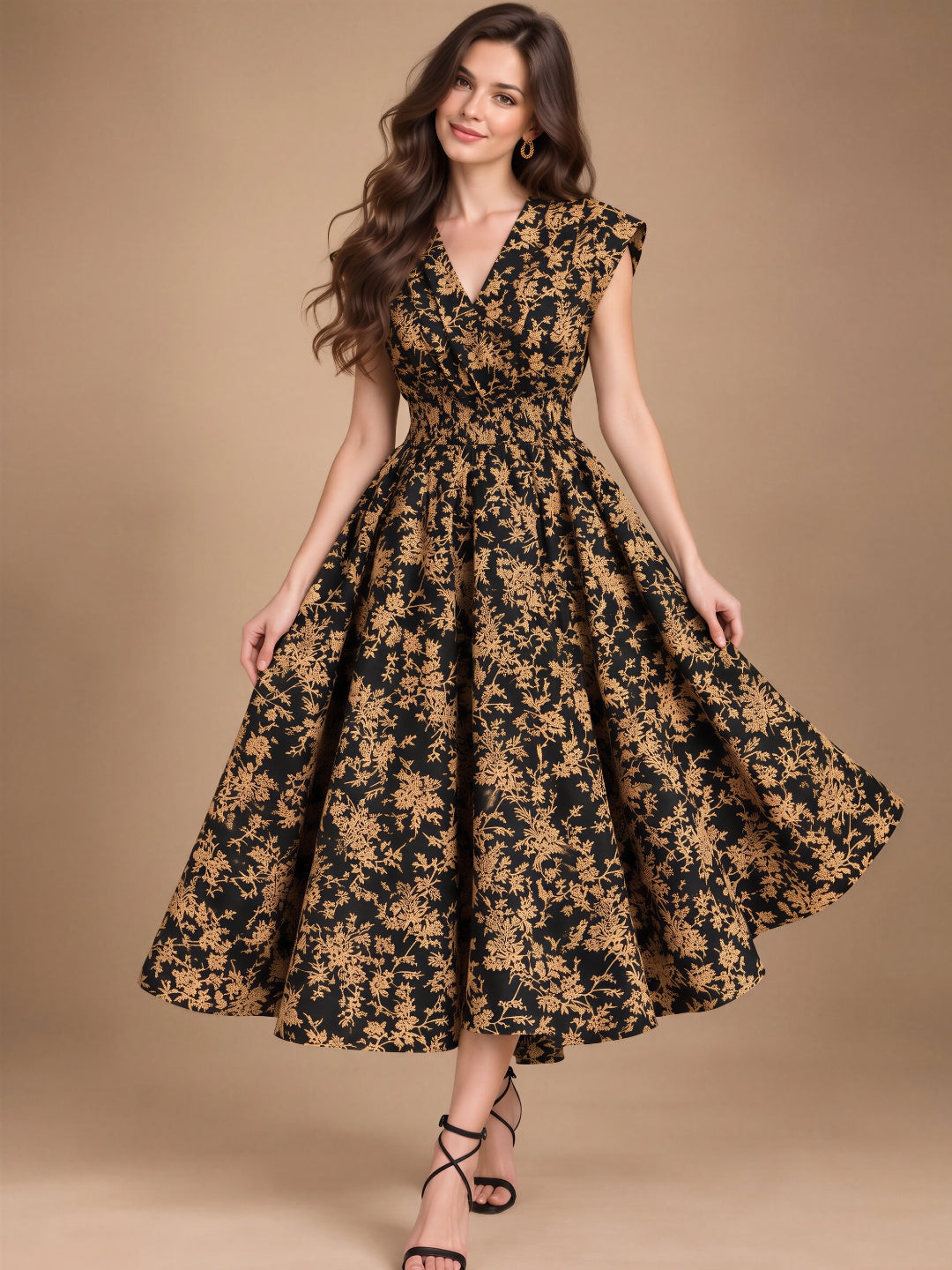 Poplin Boho Flared Midi Dress