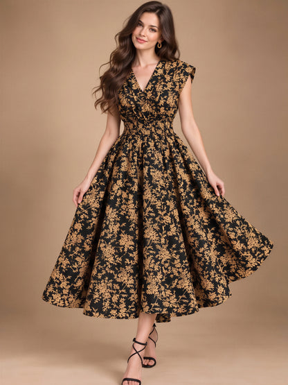 Poplin Boho Flared Midi Dress