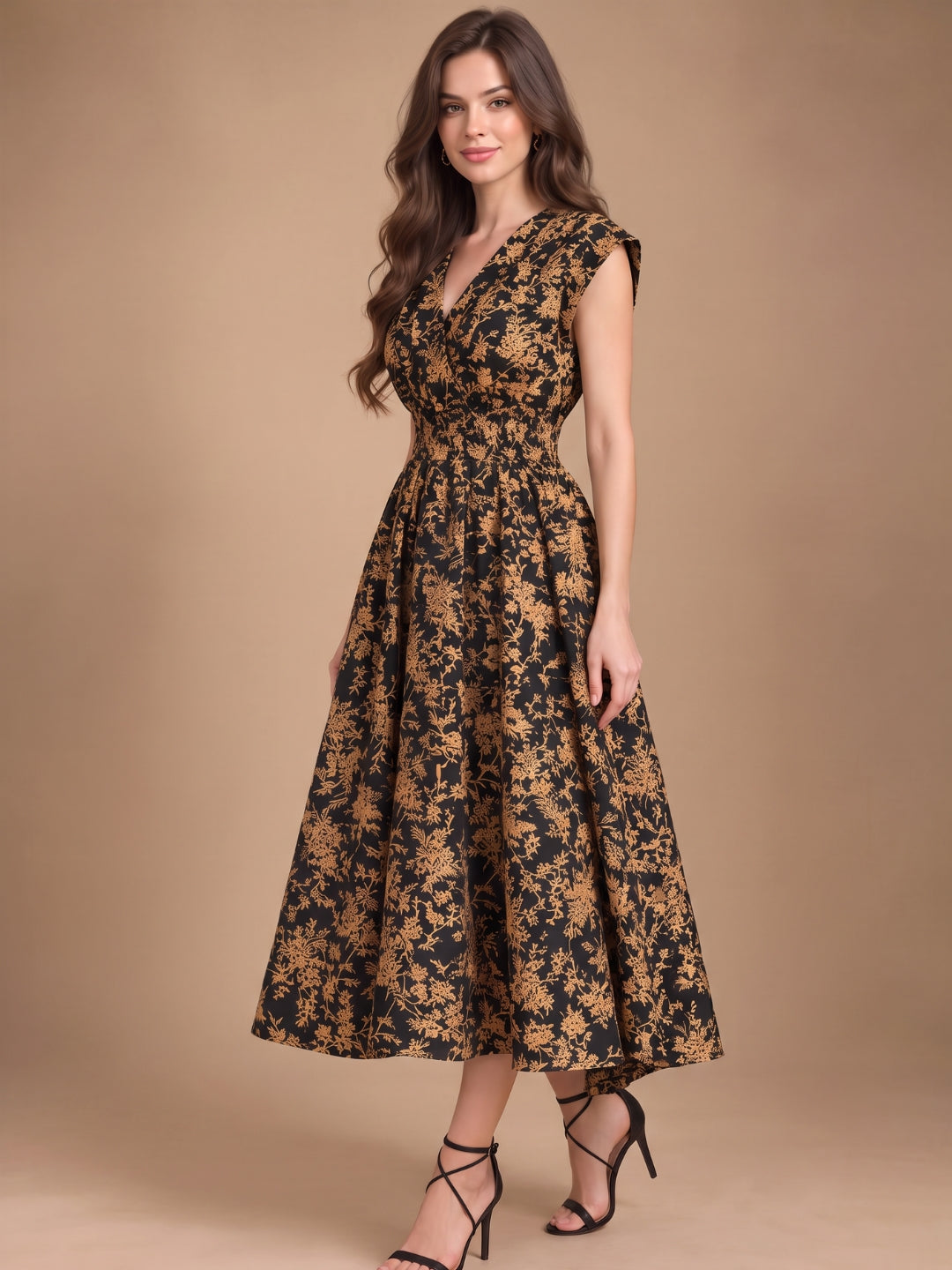 Poplin Boho Flared Midi Dress
