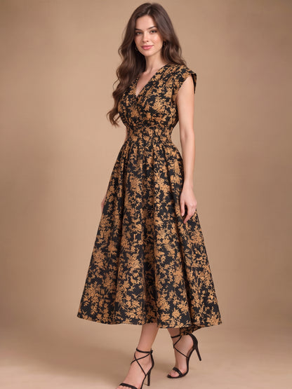 Poplin Boho Flared Midi Dress