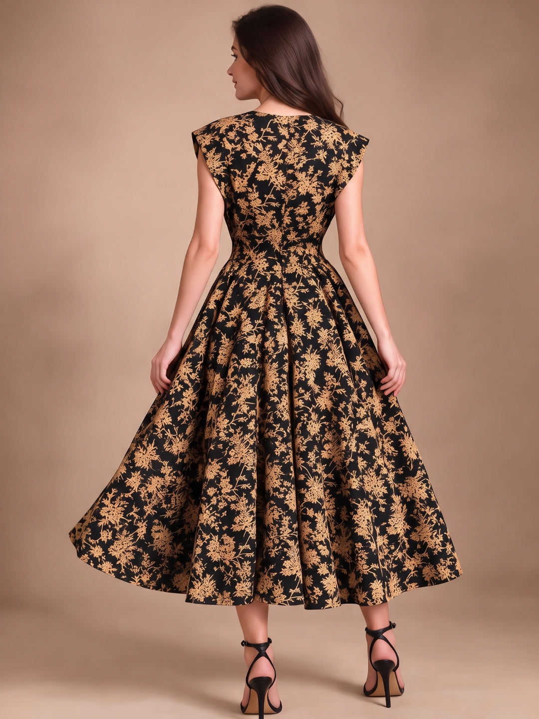 Poplin Boho Flared Midi Dress