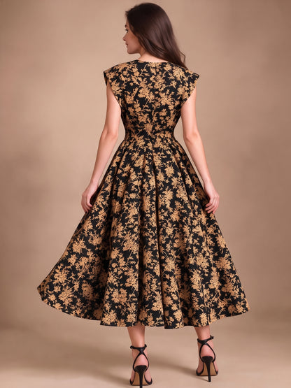 Poplin Boho Flared Midi Dress