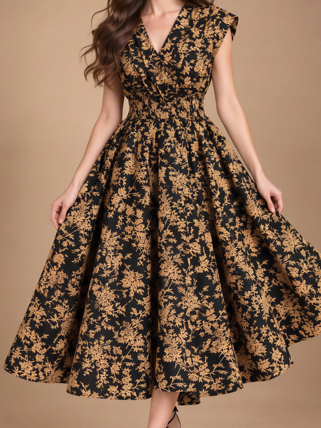 Poplin Boho Flared Midi Dress