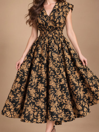 Poplin Boho Flared Midi Dress