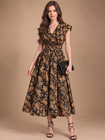 Poplin Boho Flared Midi Dress