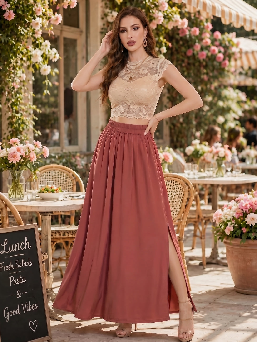 Georgette Maxi Side Slit Skirt