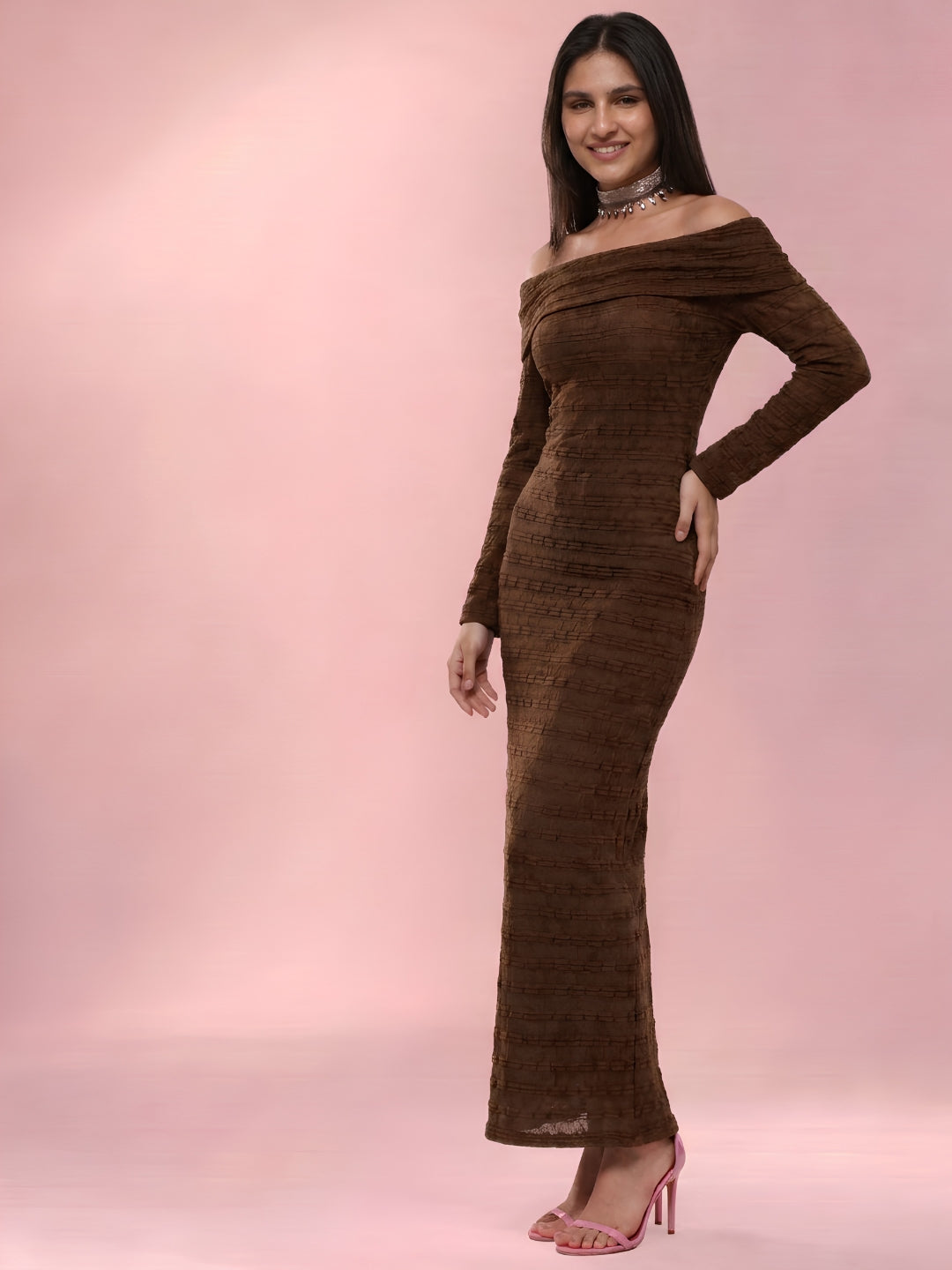 Embroidered Midi Bodycon Dress