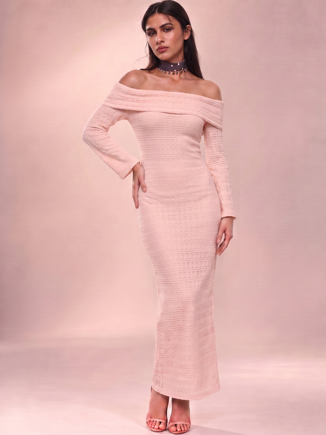 Embroidered Midi Bodycon Dress