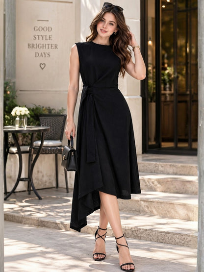 Strechable Tie-Up Midi Dress