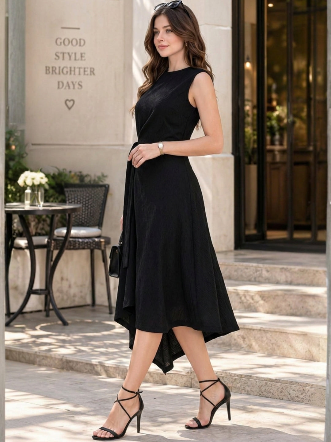 Strechable Tie-Up Midi Dress