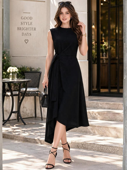 Strechable Tie-Up Midi Dress