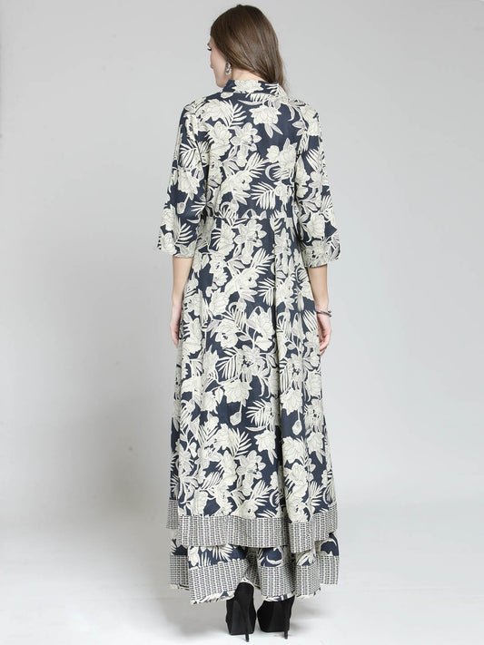 Black Printed Anarkali Kurta with Black Palazzo