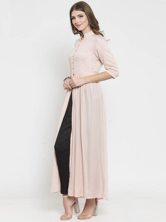 Peach color Solid A-line Kurta and Black Palazzo Set