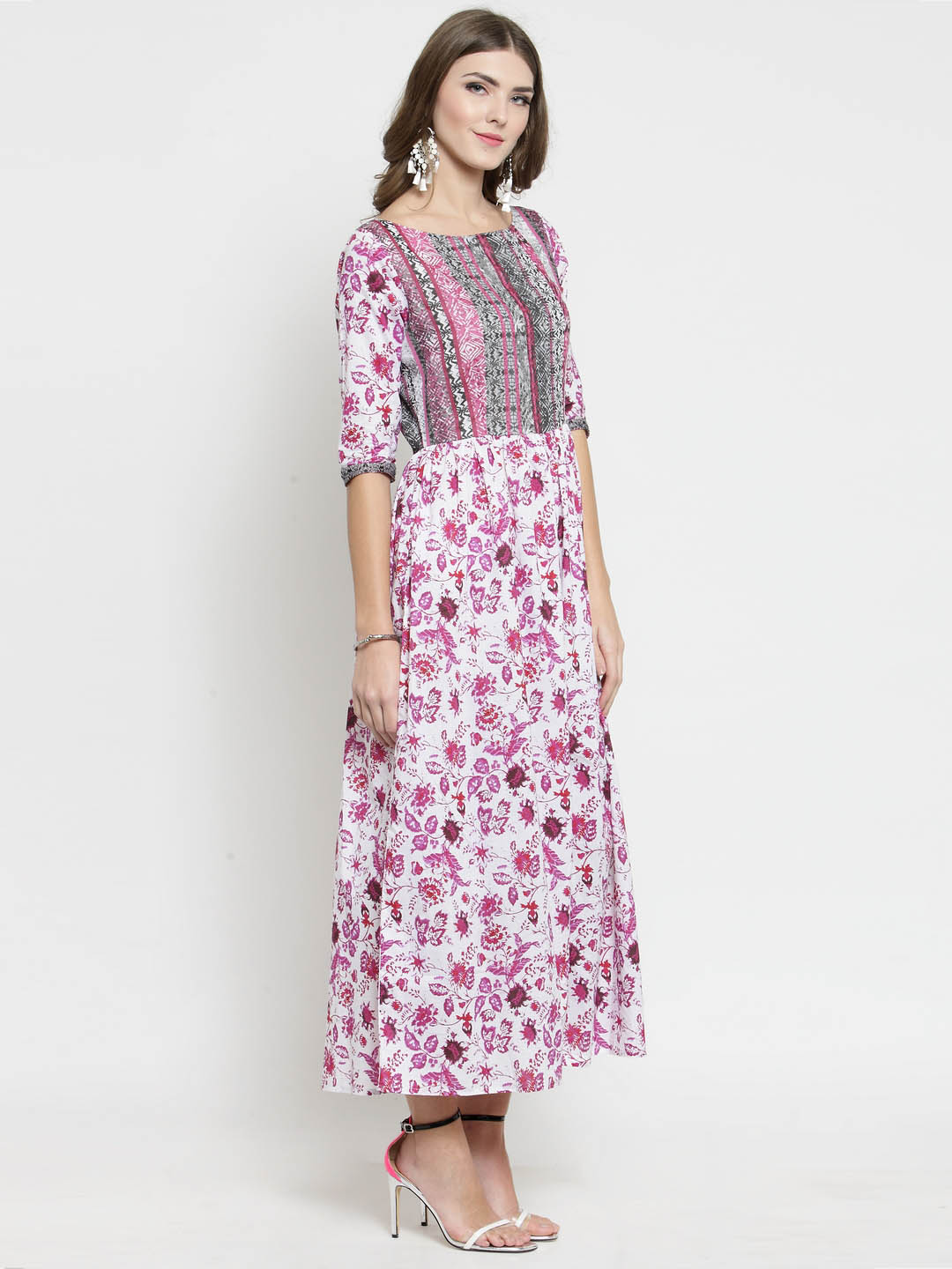 Women White Floral Print Dress