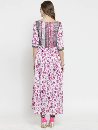 Women White Floral Print Dress