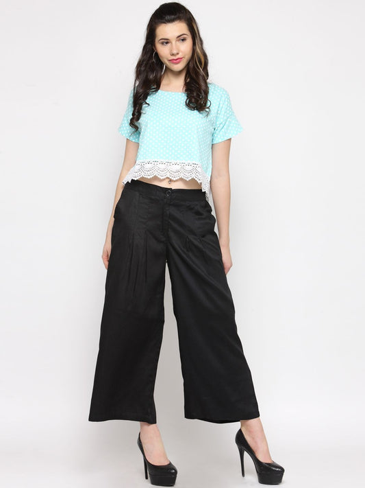 Black Solid Wide Leg Palazzos