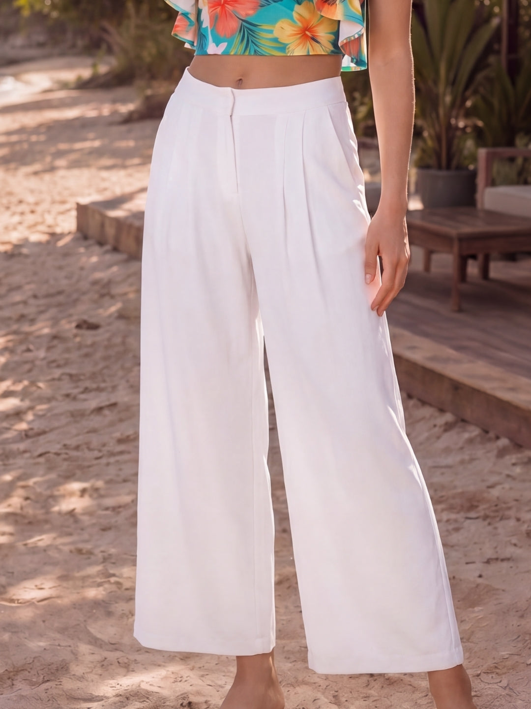 Rayon Wide Leg Regular Trouser