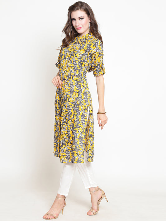 Yellow Printed Kurta With Palazzo