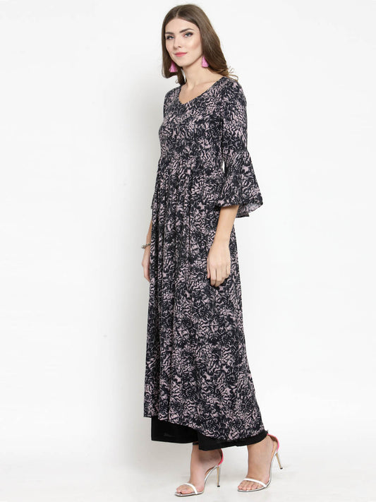 Women Black Printed Kurta with Black Palazzo
