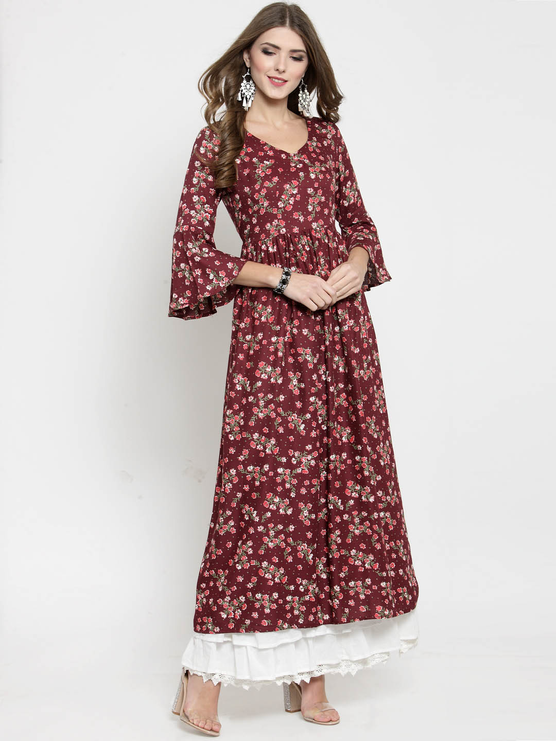 Floral Printed Kurta and White Palazzo Set