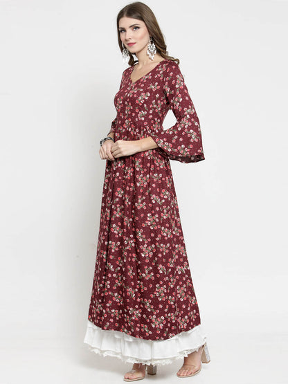 Floral Printed Kurta and White Palazzo Set