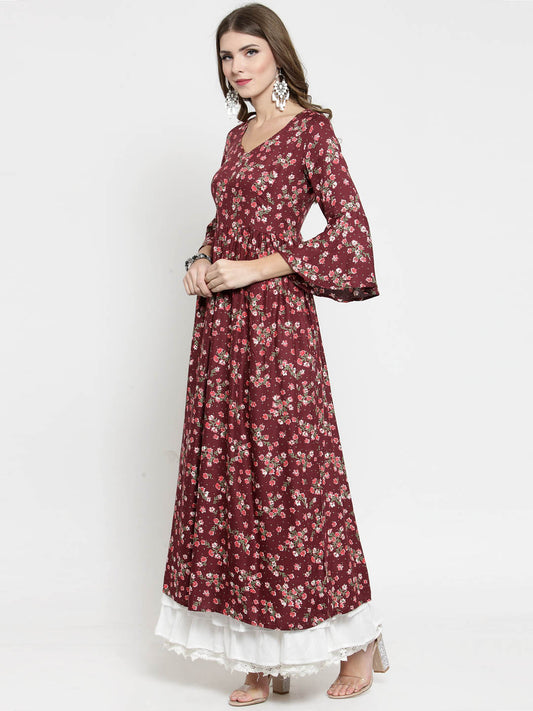 Floral Printed Kurta and White Palazzo Set
