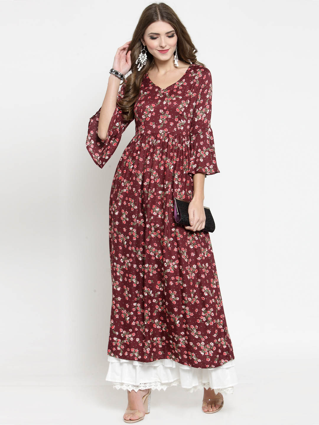 Floral Printed Kurta and White Palazzo Set