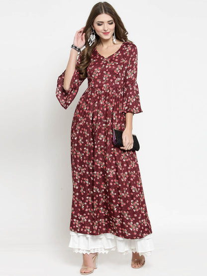 Floral Printed Kurta and White Palazzo Set