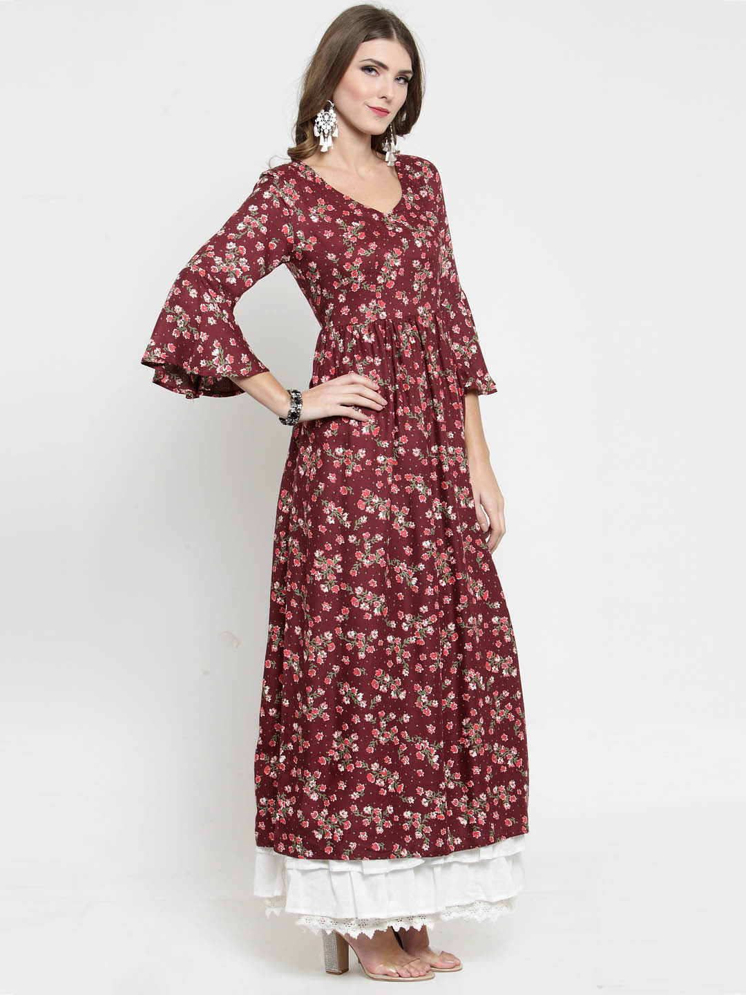 Floral Printed Kurta and White Palazzo Set