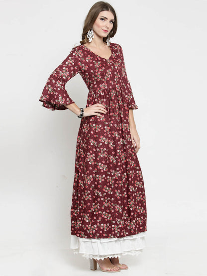 Floral Printed Kurta and White Palazzo Set