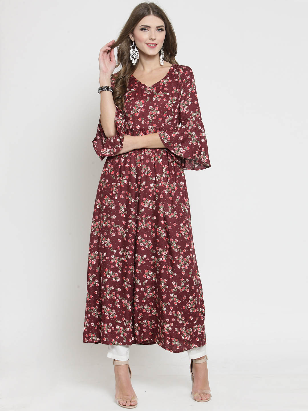 Floral Printed Kurta and White Palazzo Set