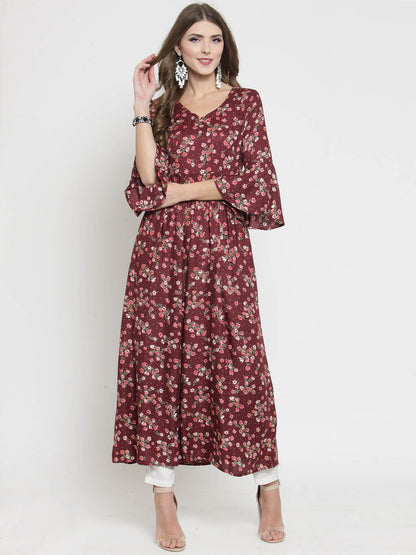 Floral Printed Kurta and White Palazzo Set
