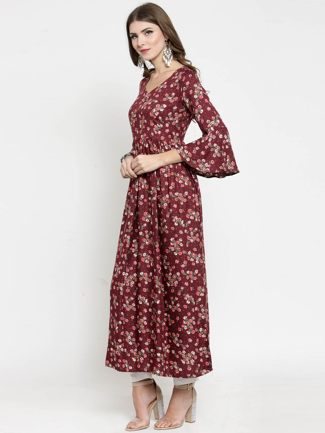 Floral Printed Kurta and White Palazzo Set