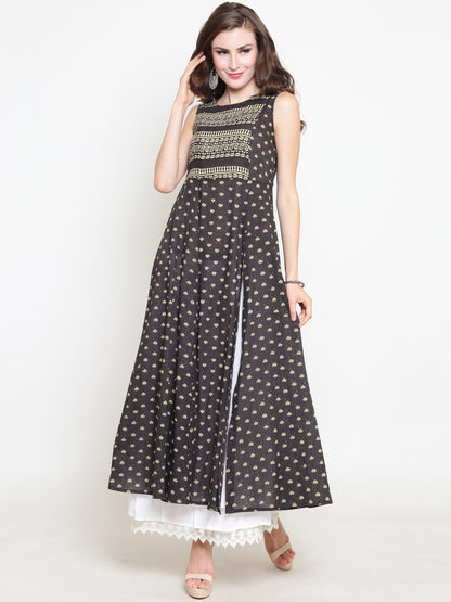 Grey Printed Anarkali kurta
