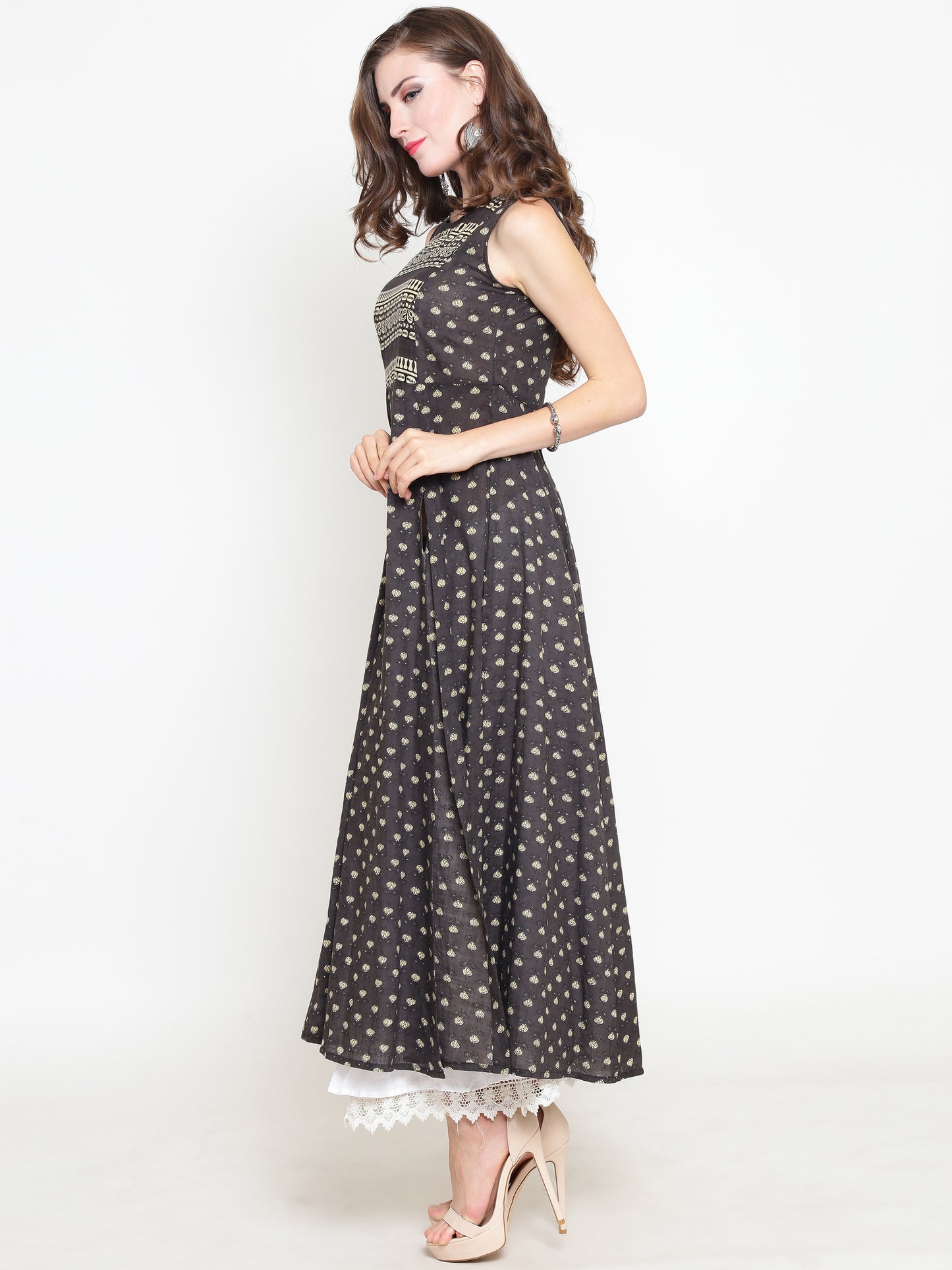 Grey Printed Anarkali kurta