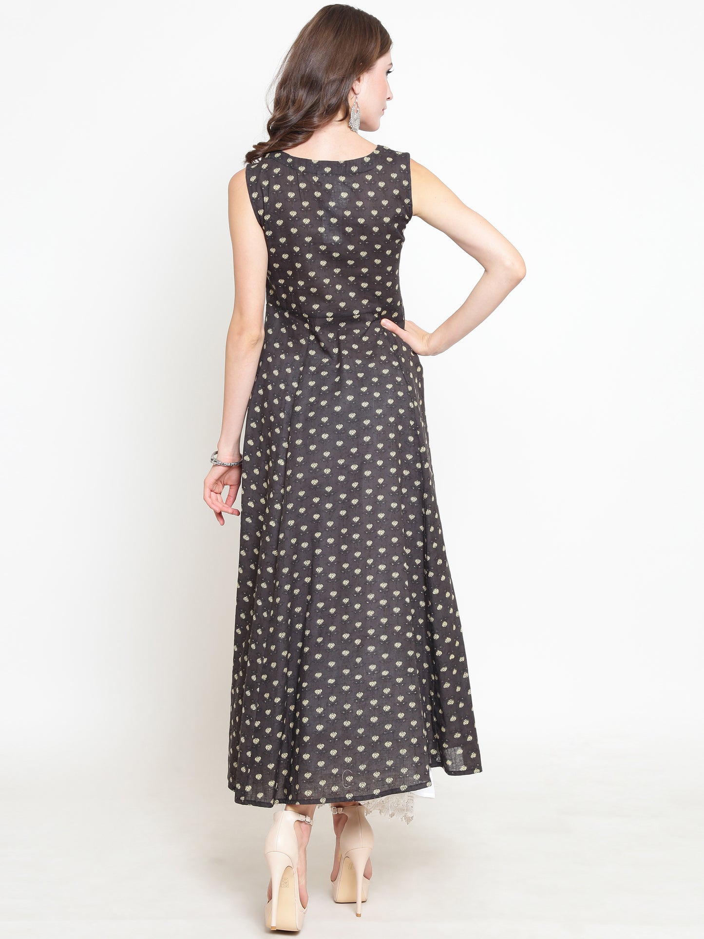 Grey Printed Anarkali kurta
