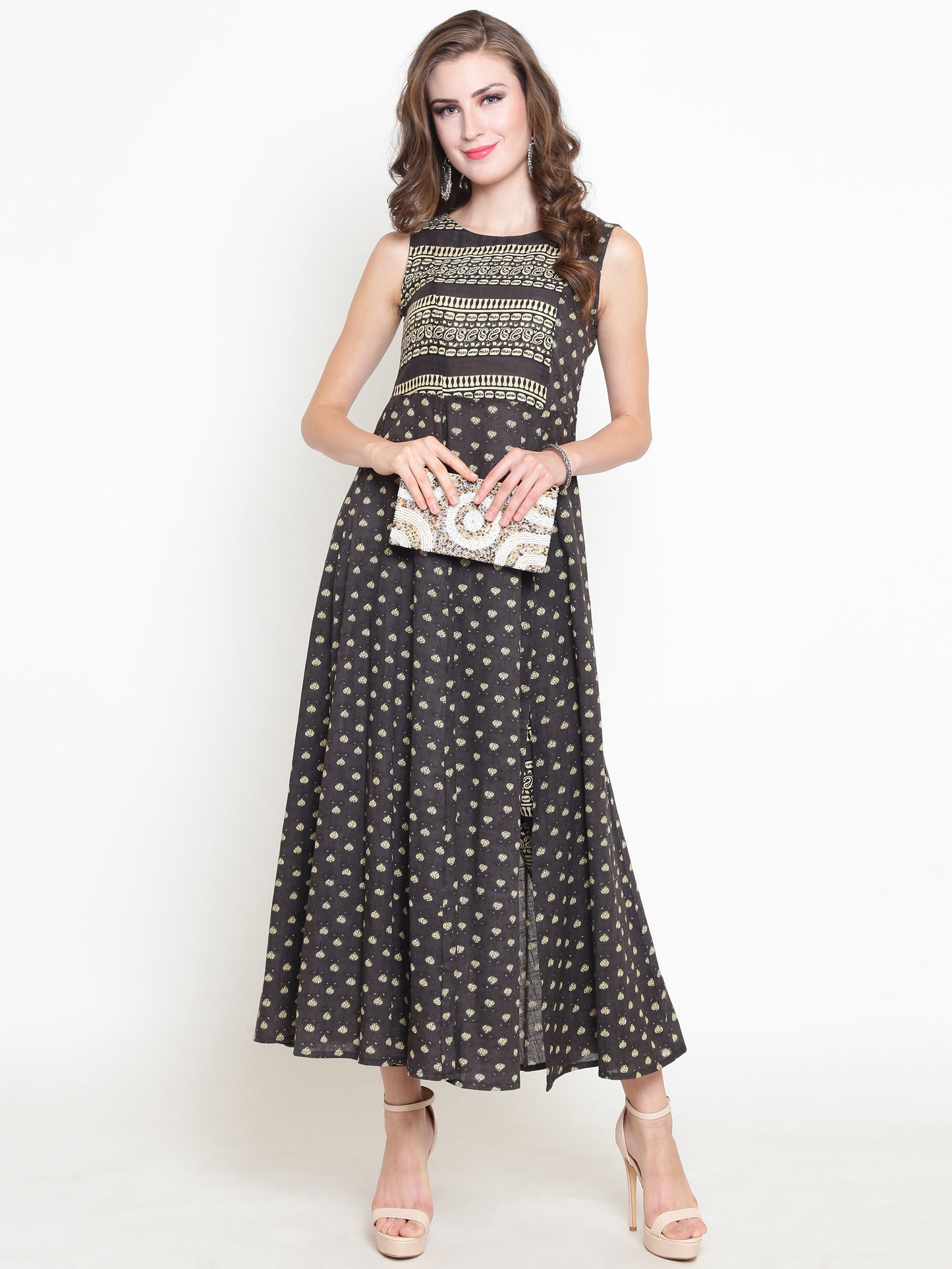 Grey Printed Kurta With Palazzo