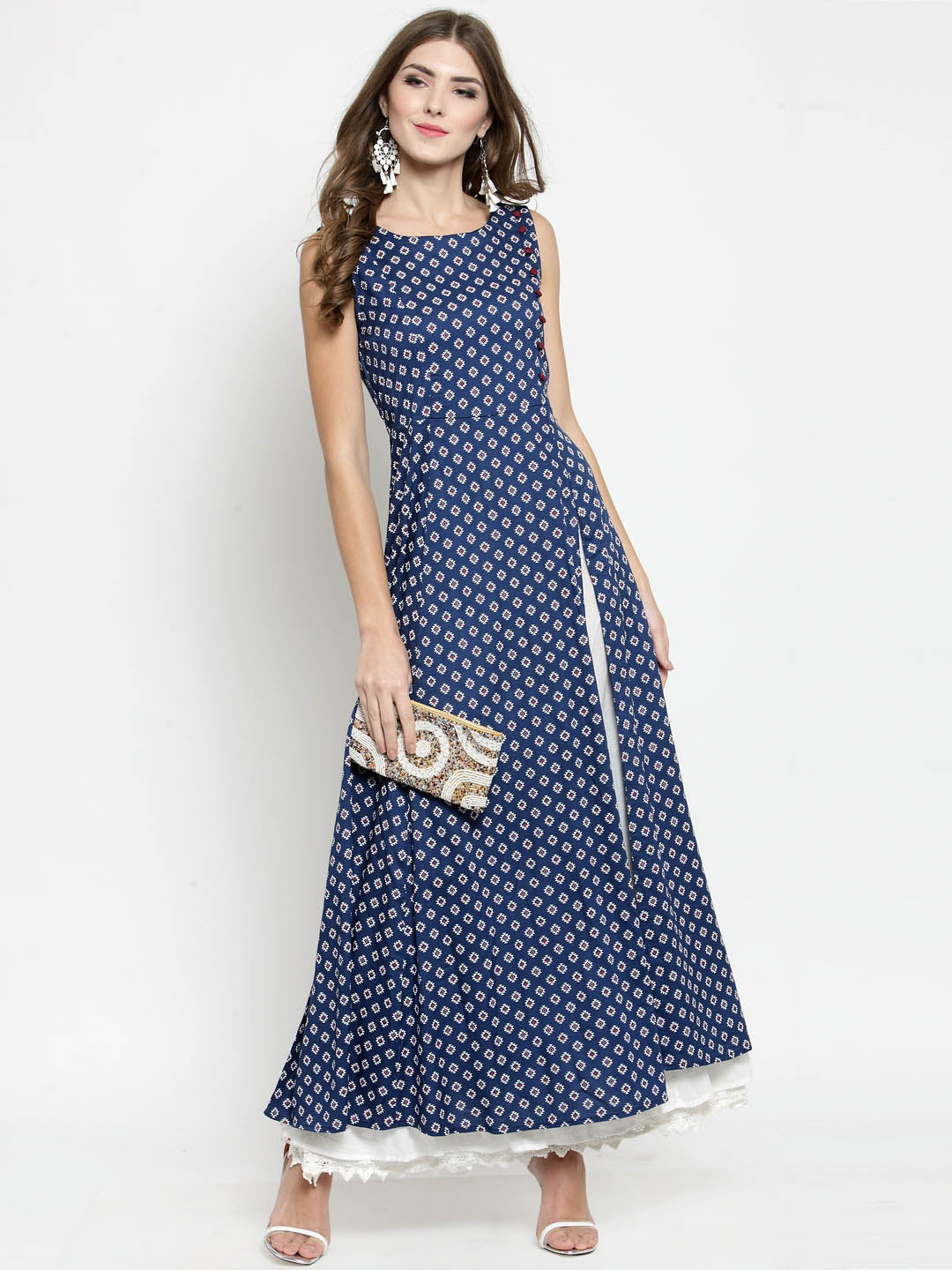 Navy Printed Kurta With Palazzo