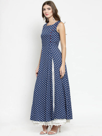 Navy Printed Kurta With Palazzo