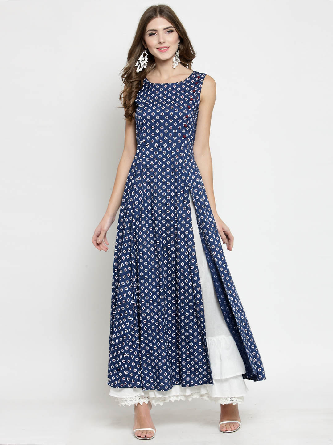 Navy Printed Kurta With Palazzo