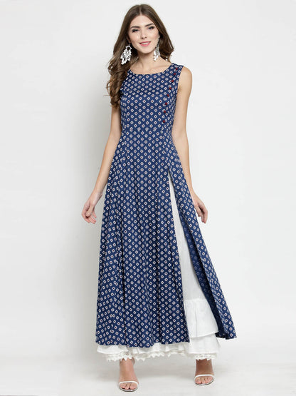 Navy Printed Kurta With Palazzo